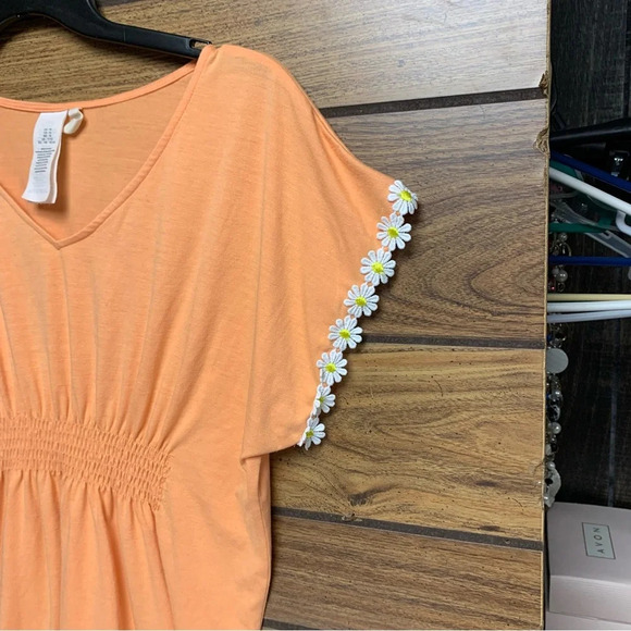 Hobie size 14 swimsuit coverup orange with yellow daisies with ruching at waist - Picture 7 of 8